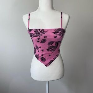Rue21 Pink Crop Top With Black Dragons